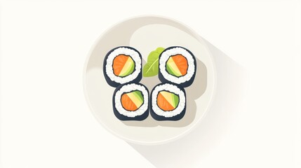 Four pieces of salmon and avocado sushi on a plate.