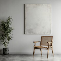 Minimalist Living Room Decor with Plant and Empty Canvas Wall