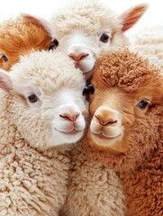 Adorable lambs huddle together, farm setting, springtime