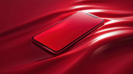Red Minimal phone mockup floating with soft, ambient lighting, sleek design, and clean background