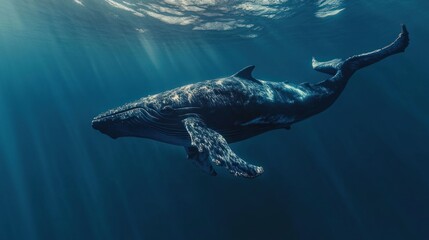 Fototapeta premium Humpback Whale Swimming Underwater