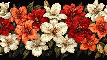 Fototapeta premium Vibrant Red White and Orange Lilies Floral Arrangement