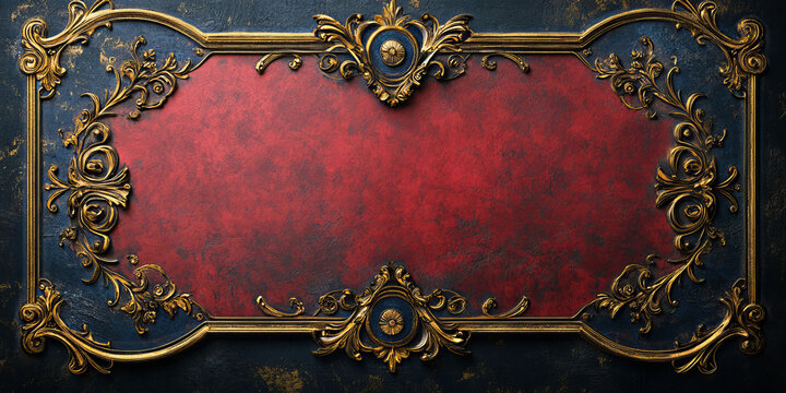 A rectangular red banner framed in gold rests on a black background, offering ample space for custom text. Its refined style and bold color make it ideal for celebratory themes.