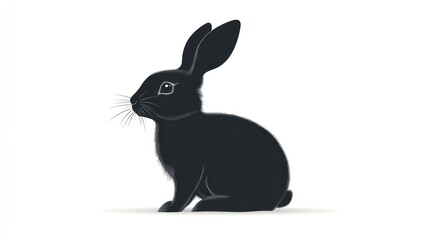 Fototapeta premium Black rabbit sitting, profile view, isolated on white background.