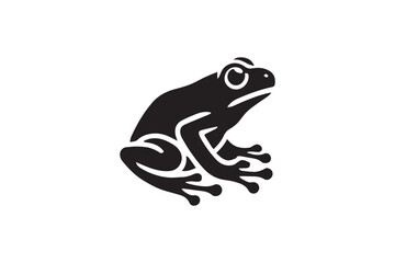 simple and subtle frog vector silhouette black and white, set against a white background. 