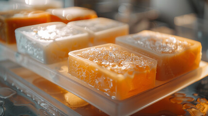 Handmade Soap Bars in Mold: Freshly poured soap in molds, capturing the artisanal quality of handcrafted soapmaking.