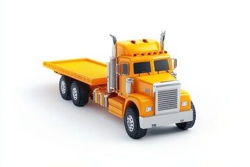 Naklejka premium Bright Orange Flatbed Truck on White Background Perfect for Transportation, Construction, and Vehicle Illustrations, Ideal for Commercial and Creative Uses