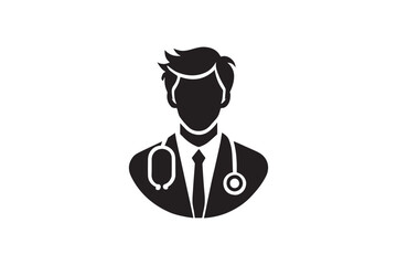 simple and subtle doctor vector silhouette black and white, set against a white background. 