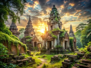 Ancient Buddhist Temple Ruins Near Bangkok, Thailand - Sunrise
