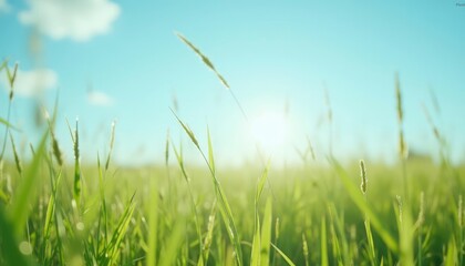 Sunlit Grass Blades: A Serene Summer Meadow Scene