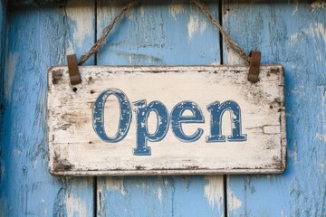 Open on cafe or restaurant hang on door at entrance. Generative AI