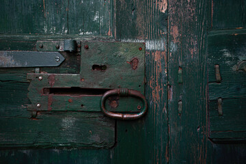 Ancient Green Wooden Door