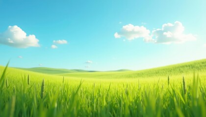 Obraz premium Serene Green Fields: A Pastoral Landscape Under a Sunny Sky