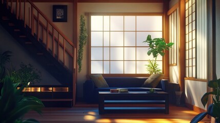 Fototapeta premium Japanese Style Living Room Interior