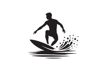 simple and subtle surfing vector silhouette black and white, set against a white background. 