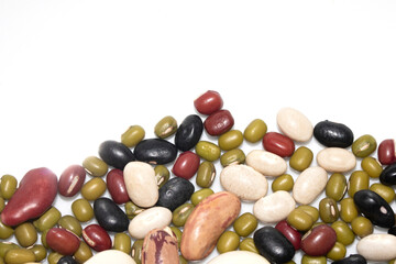 A Close Up of Dried Mixed Beans and Pulses on a White Background