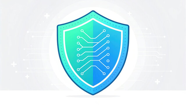 A vibrant shield icon featuring circuit patterns, symbolizing digital security and protection in technology.