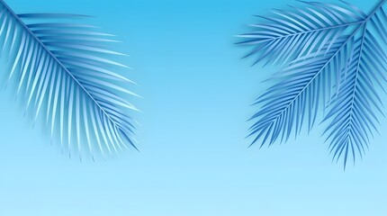 Fototapeta premium Blue Palm Leaves on Light Blue Background: Tropical Paper Cut Design for Summer