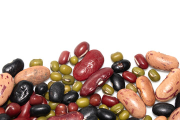 A Close Up of Dried Mixed Beans and Pulses on a White Background