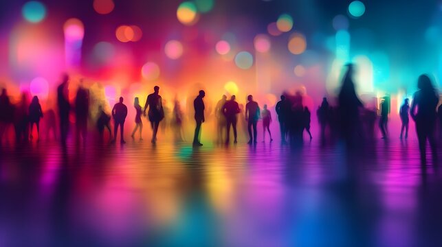 colorful crowd silhouettes at night