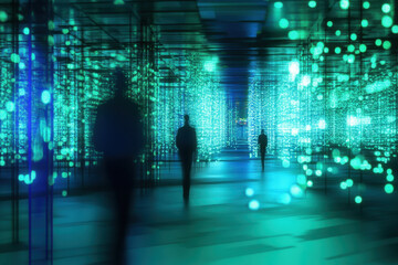 An image suggesting connections through global data exchange, futuristic, blue and green hues, digital art