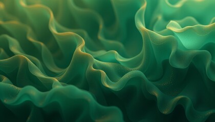 Obraz premium Abstract wavy green and golden-yellow lines creating a dynamic, flowing topography-like pattern with a sense of depth and movement, resembling fluid dynamics or a topographic map