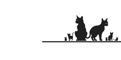 Minimalist Cat Silhouette Family Line Art on White Background