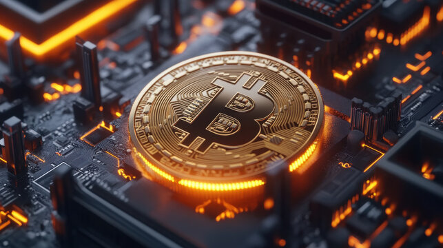 Cryptocurrency mining operations with high-performance computers, mining rigs, data centers, blockchain technology, energy consumption, and cryptocurrency rewards