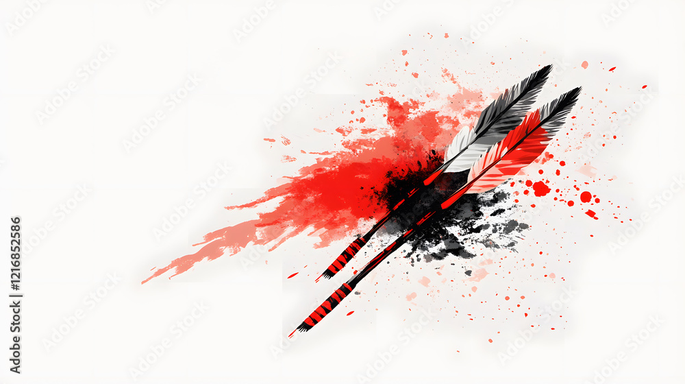 Poster A dynamic artwork featuring two arrows with splashes of red and black paint, symbolizing strength and impact