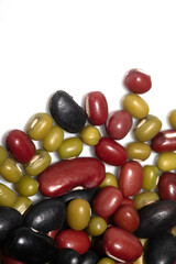 A Close Up of Dried Mixed Beans and Pulses on a White Background