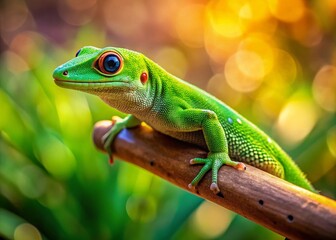 Fototapeta premium Australian Gecko Lizard on Branch, Bokeh Background, Wildlife Photography