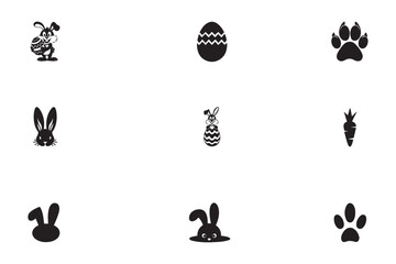 Fototapeta premium Bunny silhouette vector set.Easter silhouette items .Easter icons 