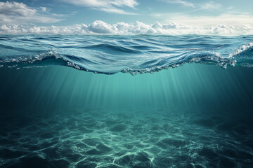 Fototapeta premium Crystal clear ocean water with gentle waves under a bright sky