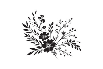 simple and subtle vector silhouette of decorative flower  in black and white, set against a white background. 