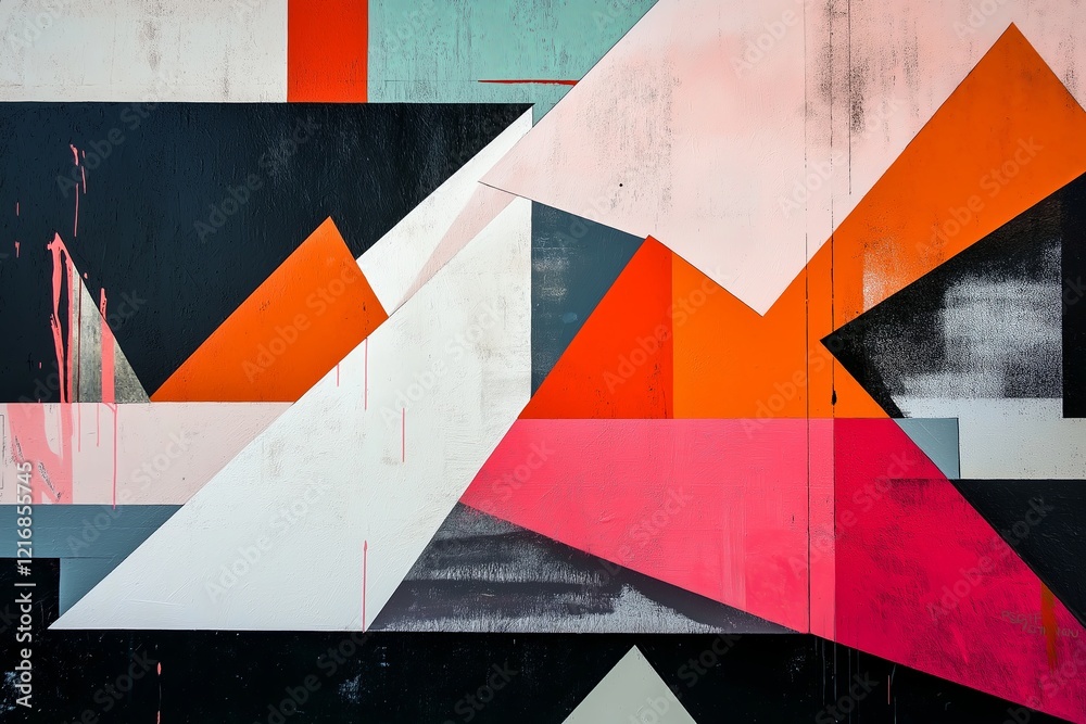 Poster A composition featuring sharp angles, overlapping shapes, and contrasting colors.