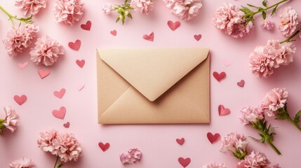 A Symphony of Softness: A Harmonious Blend of Pale Pink Roses, Carnations, and Heart-Shaped Accents, Arranged on a Gentle Pink Background, Evoking Feelings of Serenity and Love.