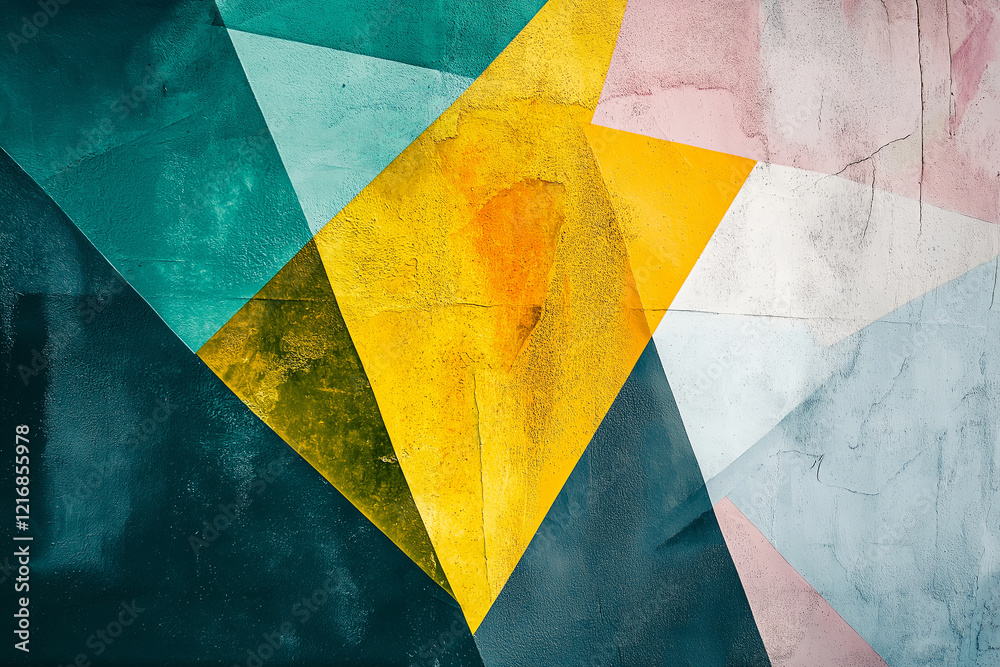 Poster A composition featuring sharp angles, overlapping shapes, and contrasting colors