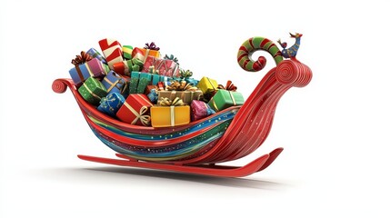 Colorful Sleigh Filled with Gifts and Presents for Holiday Season