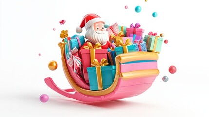 Santa Claus in Colorful Sleigh with Gifts for Festive Holidays