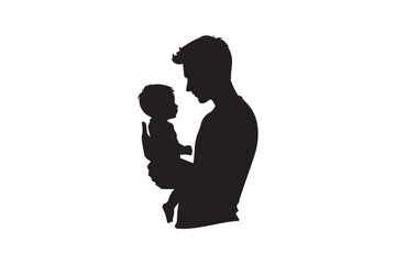 simple and subtle vector silhouette of a child with his close person in black and white, set against a white background. 
