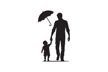 simple and subtle vector silhouette of a child with his close person in black and white, set against a white background. 