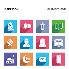 Ramadan Arabic Islamic and Moslem celebration icon set. Set Islamic icons isolated