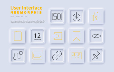 User interface set icon. Navigation, security settings, download, clipboard, system icons, interface elements, bookmarking, linking, file management, UI design