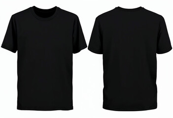 Black t-shirt front and back set isolated on transparent or white background, png