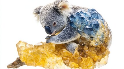 Obraz premium Adorable Koala Sitting on Colorful Crystal Formation