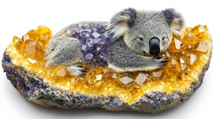 Obraz premium Adorable Koala Resting on a Colorful Crystal-Studded Base