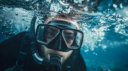 Underwater Adventure of a Diver Exploring Marine Life with Scuba Gear