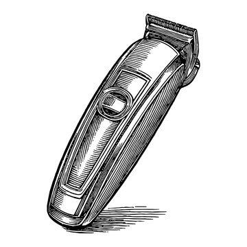recommend clip art: Beard Trimmer in Detailed Black and White Outline Line Art Drawing with Shading and Perspective