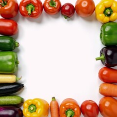 Isolated vegan vegetable border on pure white background