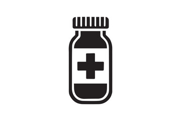 simple and subtle vector silhouette of medicine bottle in black and white, set against a white background. 